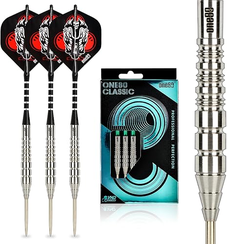 ONE80 - Juego de dardos de punta de acero profesional (90% tungsteno, con caja de regalo)