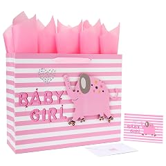 16 5 Extra Large Baby Girl Gift Bag Set with Handles Greeting Card Pink Tissue Papers and Stickers
