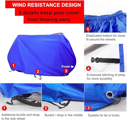 Miniatura 2 de Funda impermeable para bicicleta, impermeable, plegable, protección solar, para 1-3 bicicletas, correas de doble hebilla, color azul