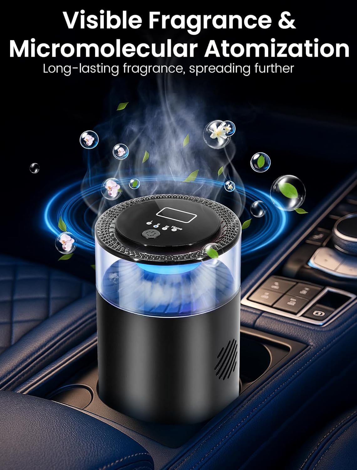 Smart Car Air Freshener,Ambient Light & Mist Fragrance,2 Pack Refill for 6 Months,Auto On/Off,3 Adjustable Modes,Black Air Freshener Perfect for Car,Bedroom,Office,Restrooms. (Osmanthus Orchid)