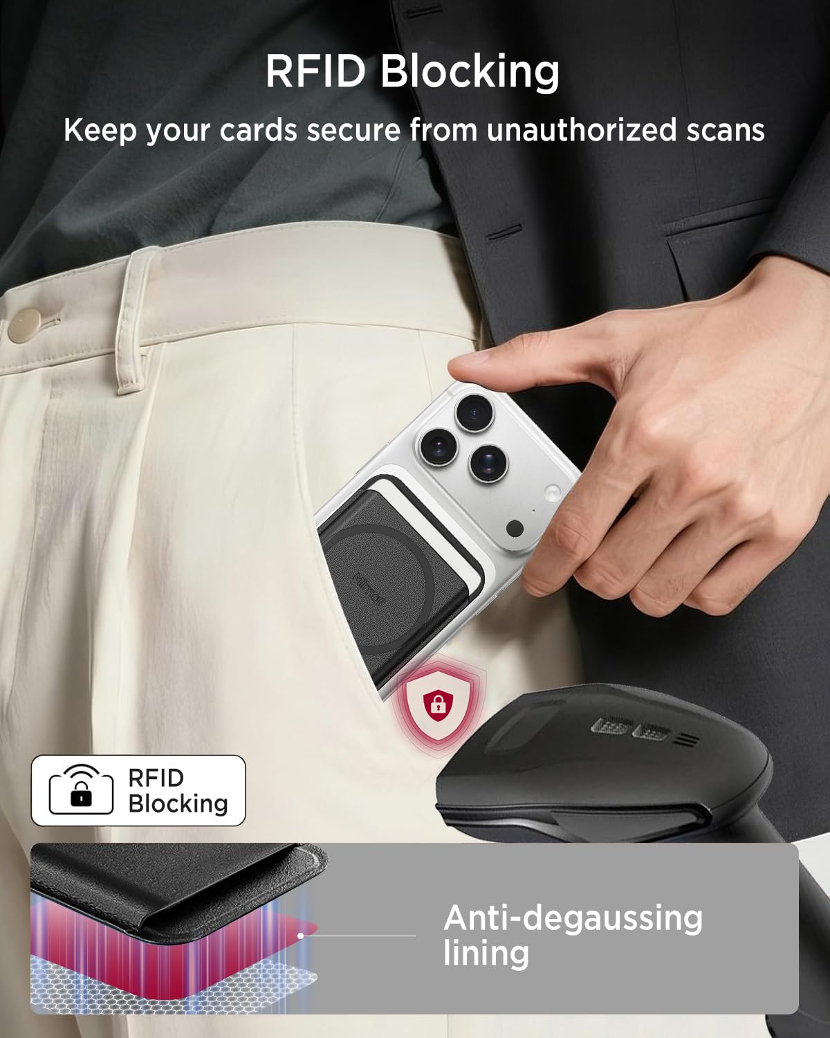 Miimall Mag-Safe Wallet für iPhone 17 16 15 Air Pro Max/Google Pixel 10 9 Serie, [RFID Schutz] Slim Leder Beidseitig Mag Safe Wallet 2-3 Kartenhalter Handy Magnetisch Card Holder für Handy-Schwarz