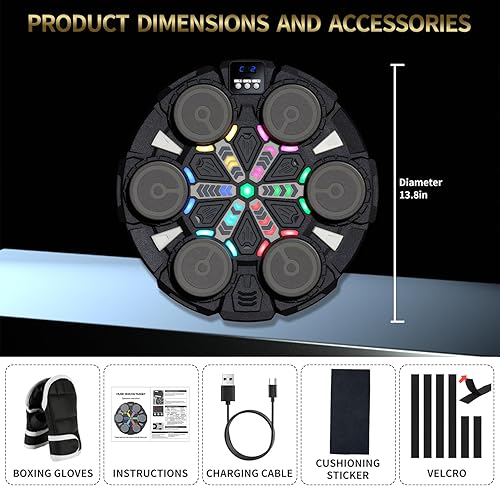 Miniatura 5 de Máquina de boxeo musical para niños y adultos, equipo de entrenamiento de boxeo Bluetooth con 2 guantes, juguete de boxeo recargable, sin