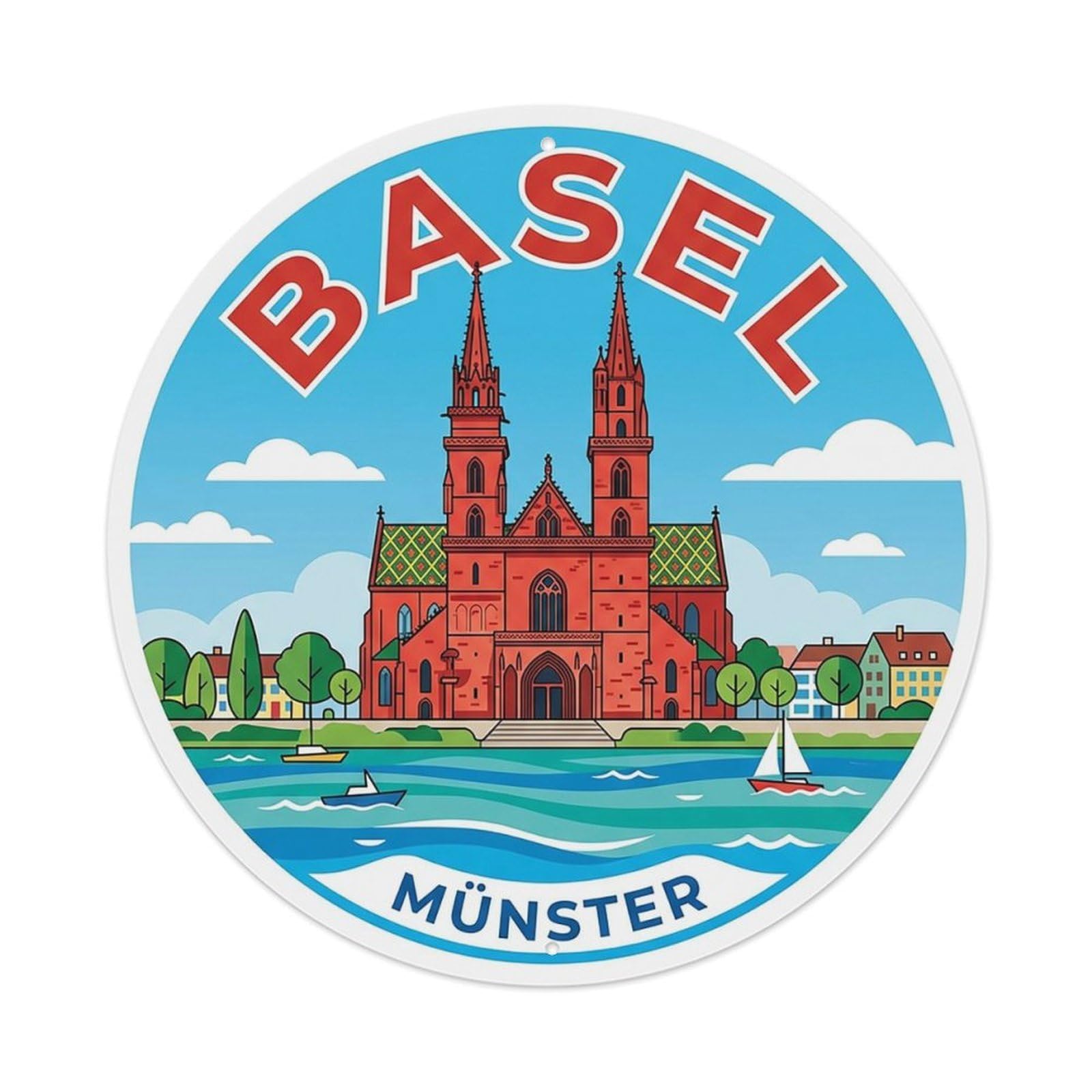 Vintage Travel Switzerland Basel Vintage Metal Tin Sign Plaque Wall Decor for Cafe, Club Bar, Office, Garden Metal Poster 8x8Inch
