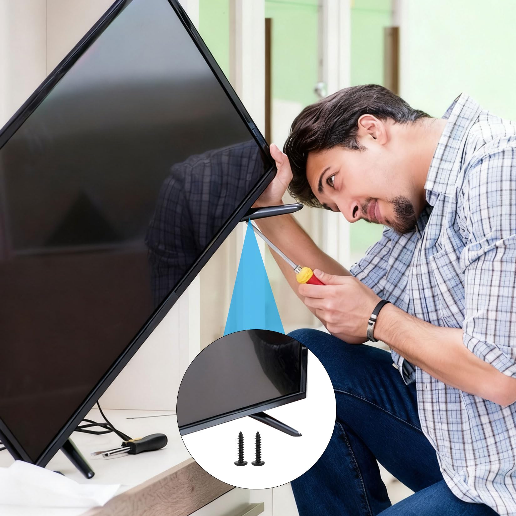 2 PcsTV Feet Replacement, Universal TV Stand Base Feet for TVs, Universal TV Base Legs Stands for Most 24 32 40 49 50 55 Inch Flat Screens, Supports LCD/LED/OLED TVs(Black), with Screws - 5