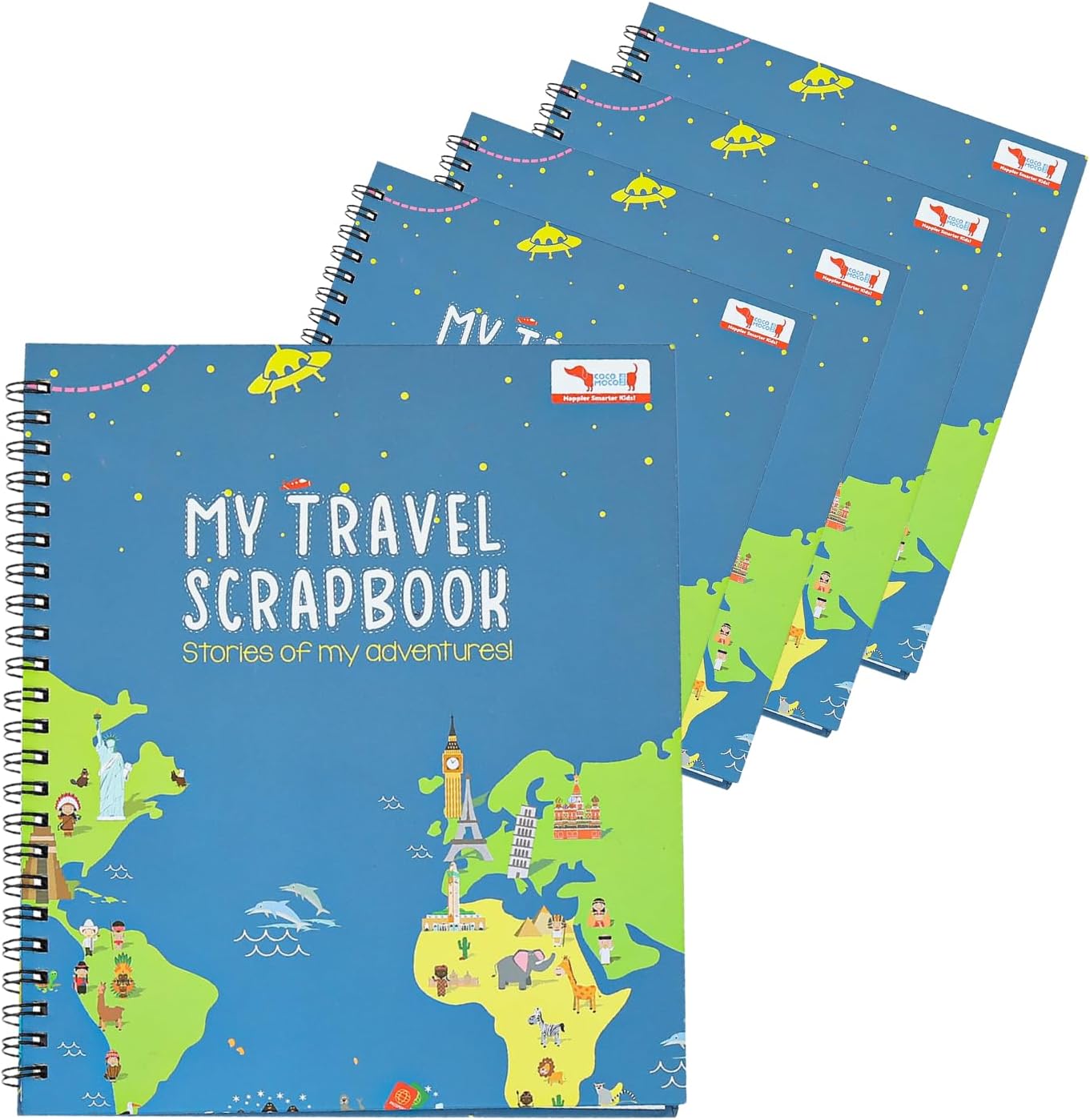 CocoMoco KidsReturn Gift Combo Pack for Kids Birthday - Set of 5 Pieces of Travel Scrapbook with Stickers for Ages 5-7 Years, 8-10 Years, 11-14 Year Old Boys and Girls (Multicolor)