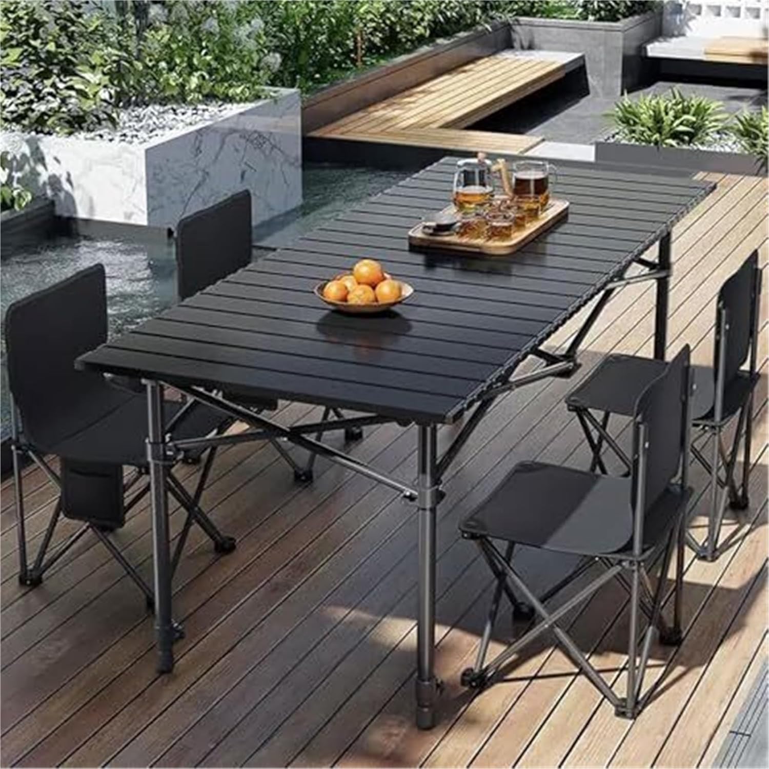 Adjustable Folding Camping Table with Waterproof Surface and Carrying Bag, Lightweight Portable Outdoor Picnic Table for BBQ, Beach, Patio and Backyard,(Black,95x55cm)