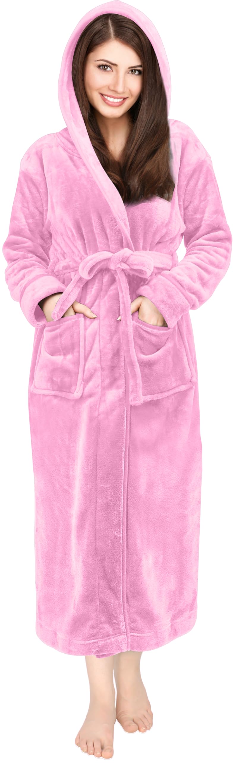 NY Threads Women's Fleece Hooded Bathrobe Plush Long Spa RobeOEKO-TEX STANDARD 100