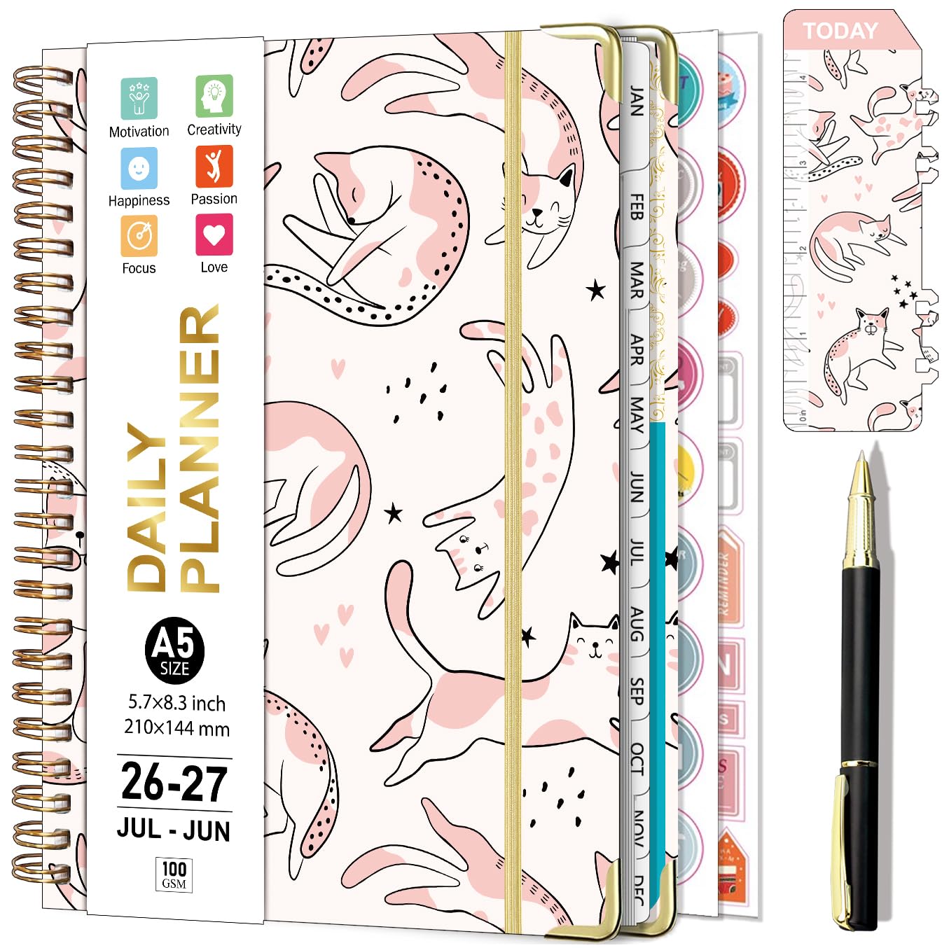 NEYSA Diary 2026 2027 A5 Week to View, Jul 2026 - Jun 2027 Mid Year Weekly & Monthly Academic Planner Organiser with Productivity Stickers & Self-adhesive Pen Loop