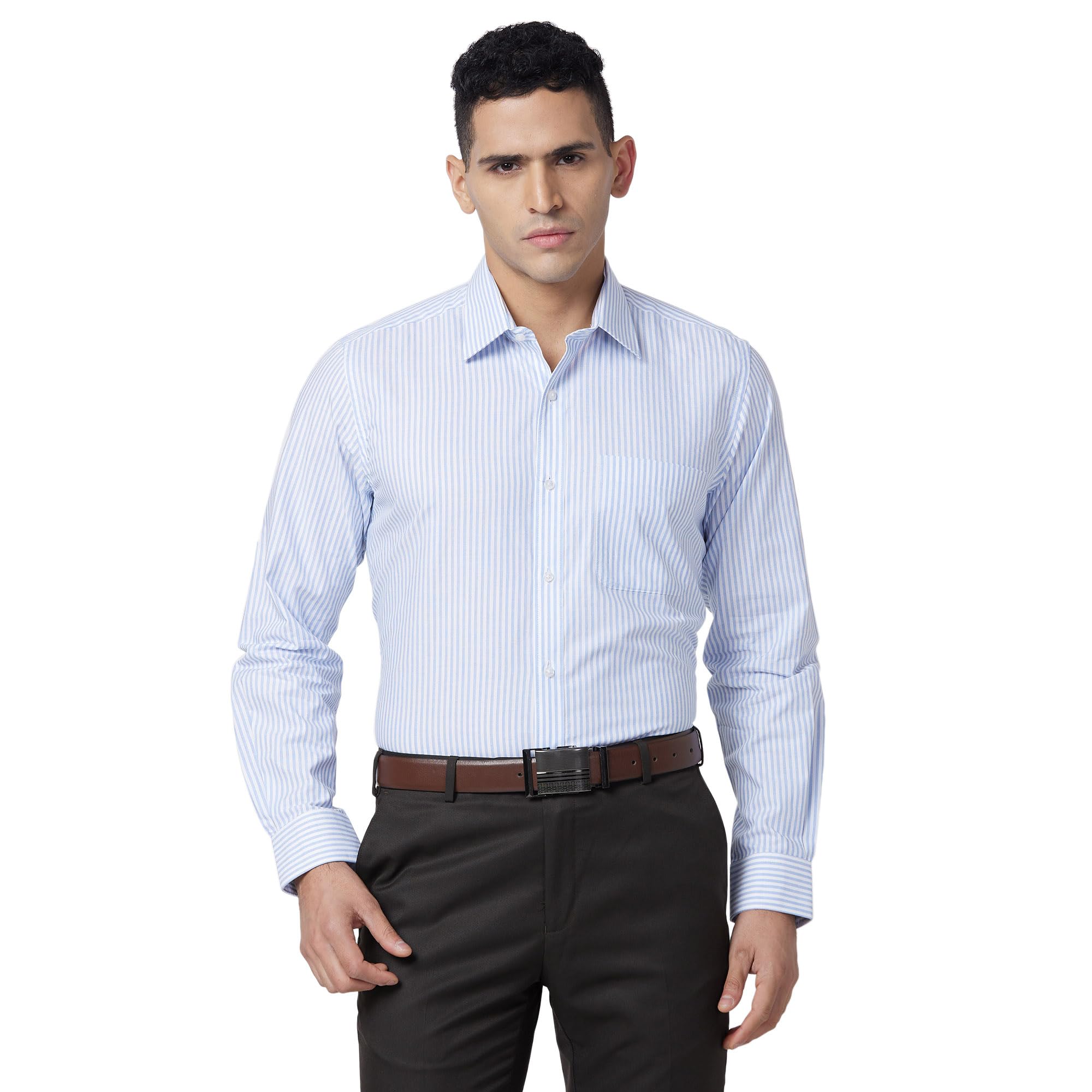 raymond Men's Regular Fit Pure Cotton Stripe Pattern Semi Cutaway Collar Full Sleeve Formal Shirt-picture-33