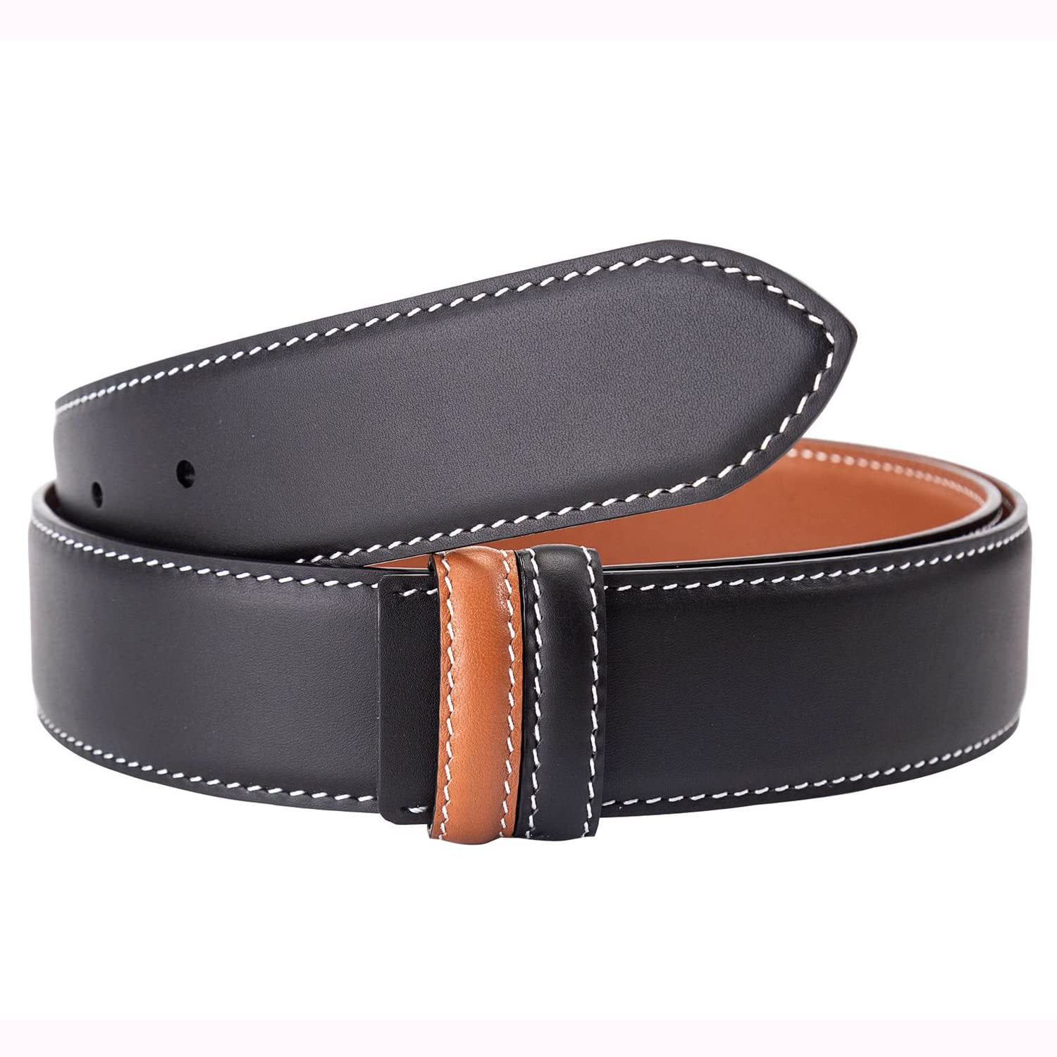 Vatee's Cinturones reversibles de piel auténtica sin hebilla para hombre, correa de repuesto de 34 mm de ancho y 115 cm de largo, negro y amarillo tierra, multicolor, EU100 Wide 34mm