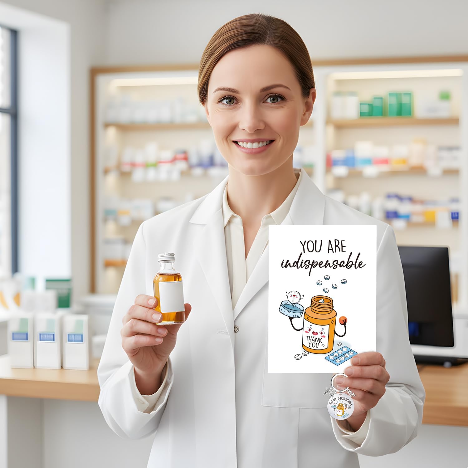 2Pcs Pharmacist Gifts for Women Men, Funny Pharmacy Thank You Card with Envelope Keychain, Christmas Graduation Retirement Appreciation Gifts for Doctor Nurse Pharmacy Tech DR RX - Image 5