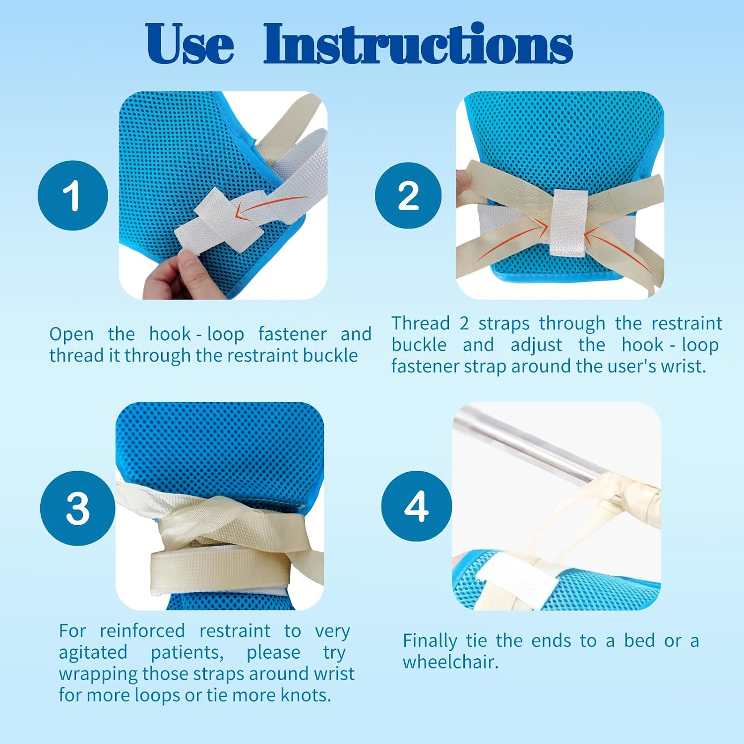 2 Pack Dementia Hand Restraint Gloves for Elderly, Washable Breathable Safety Anti Scratch Mitts with Hook-loop Fastener Opening for Protection