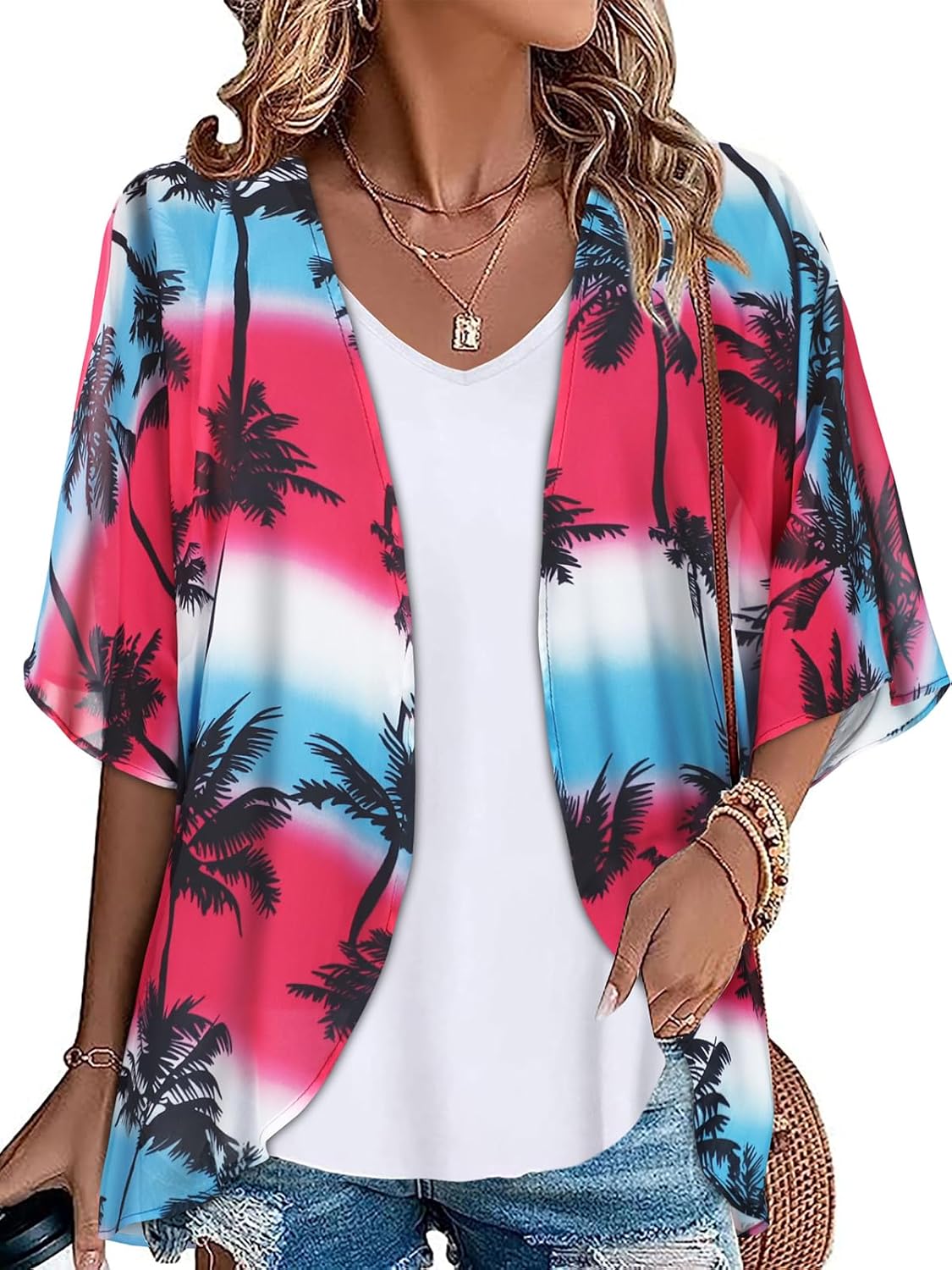 Womens Kimono Beach Cover Up Chiffon Cardigan Floral Tops Loose Capes