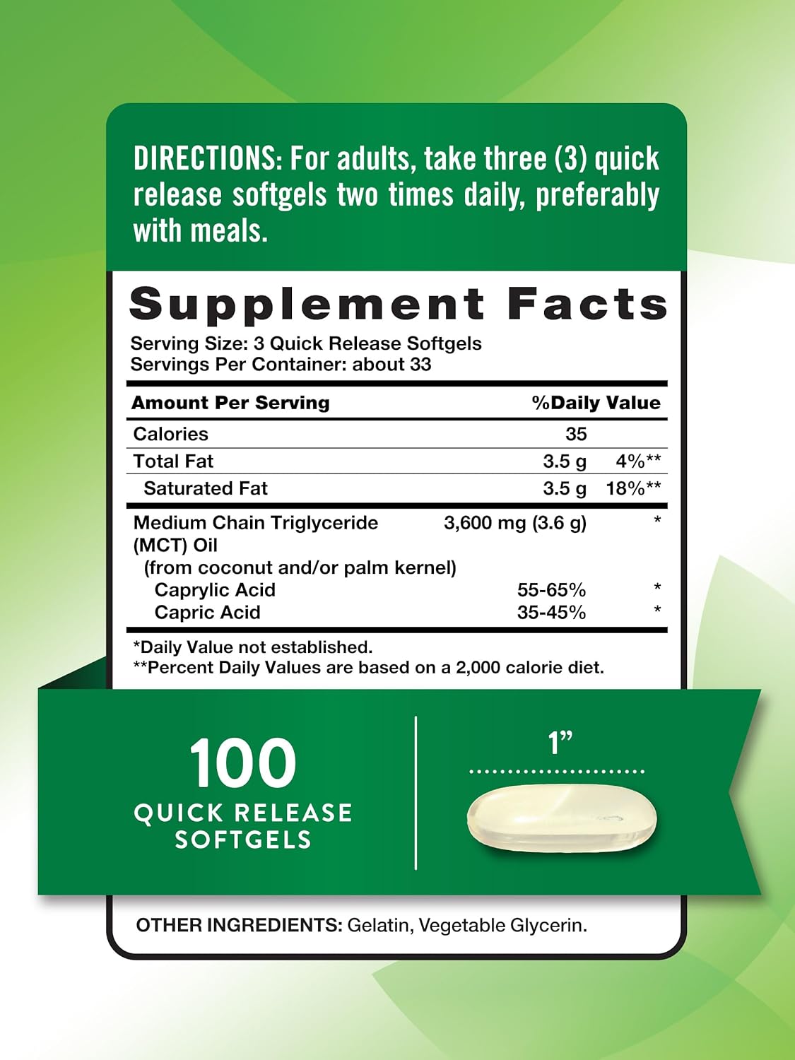 Nature's Truth MCT Oil Pills | 3600mg | 100 Softgels | Keto Friendly | with Caprylic & Capric Acid | Non-GMO and Gluten Free Supplement - Image 2