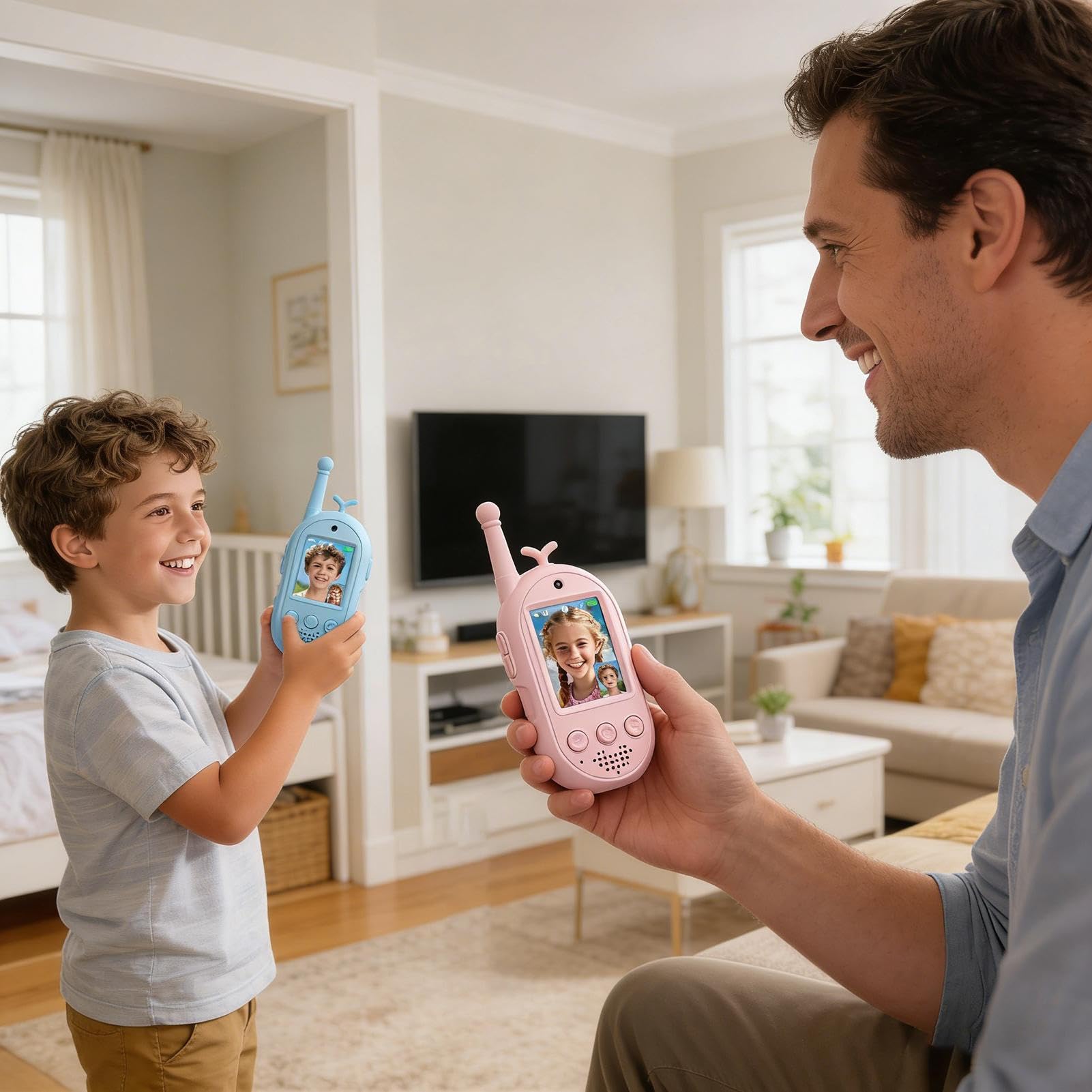 Walkie Talkie Video Per Bambini 2 Pezzi Radio Giocattolo Ricaricabile | Walkie Talkie Per Ragazzi Con Portata Di 300 Metri E 4 Effetti Vocali per Età 3-12 in Famiglia Chiamate e Conversazioni