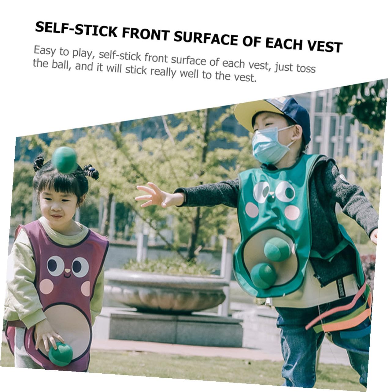 Mikikit Jeu De Balles Collantes avec Gilet Garçon Fille Jouet Extérieur Interactif pour Fête Plein Air Améliore La Coordination Main-œil Développement Motricité Couleurs Aléatoires