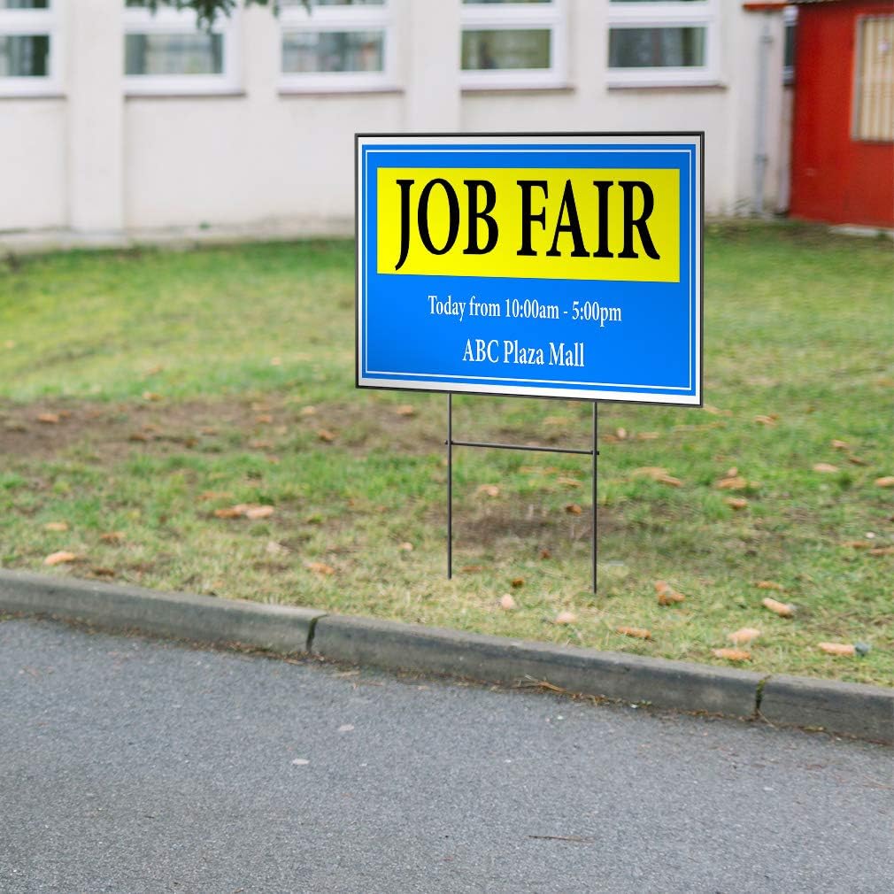 Custom Personalized Yard Sign Job Fair Today from Times Location Blue One Side Print 24inx18in