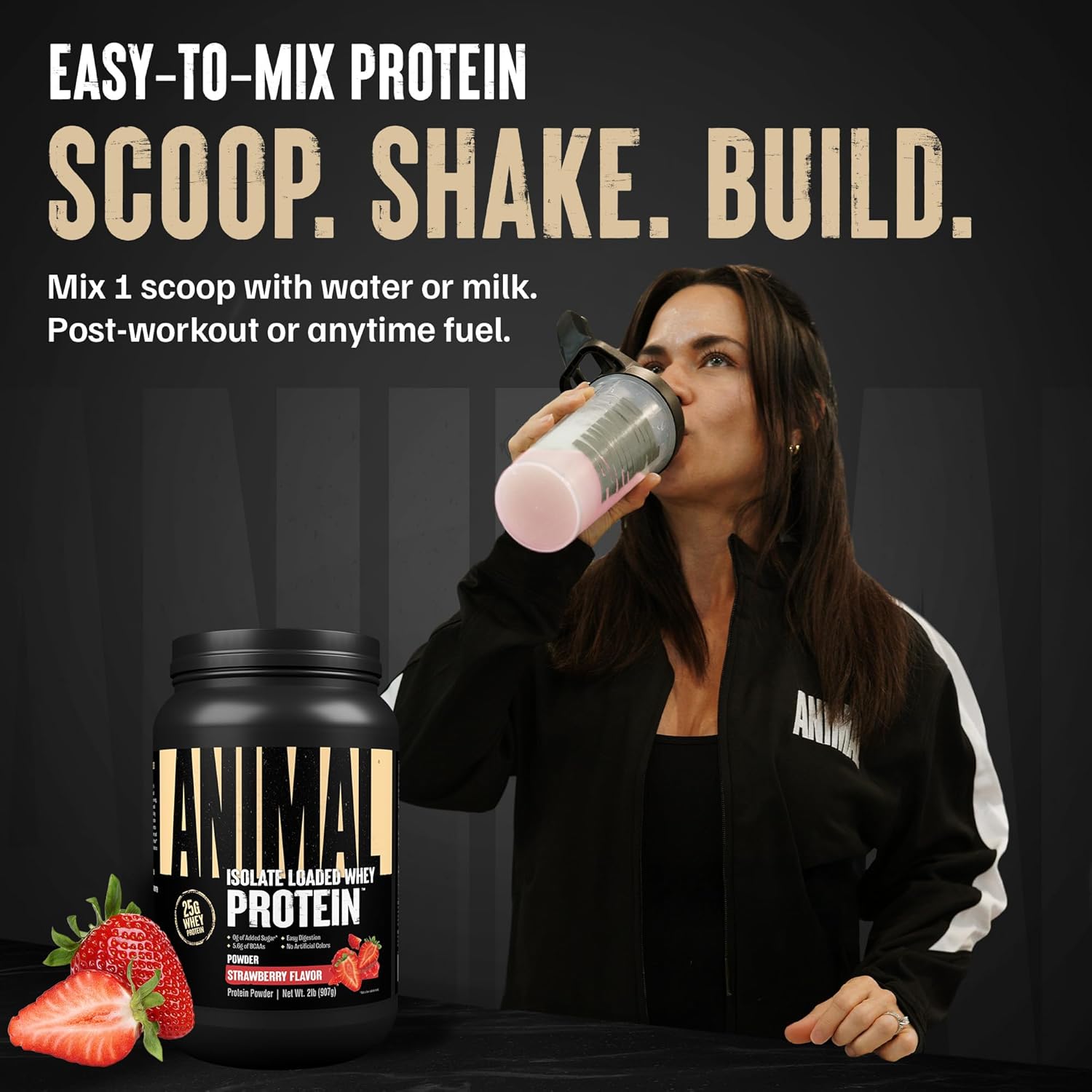 Animal Whey Isolate Protein Powder - Loaded for Pre & Post Workout Muscle Builder and Recovery with Digestive Enzymes for Men & Women - 25g Protein, Great Taste, Low Sugar - Strawberry 2 lbs image 4