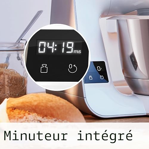 Robot pâtissier Bosch MUM5XW20 – Machine puissante 1000 W pour mélanger, pétrir & couper – 7 vitesses + turbo – Balance intégrée – 10 accessoires – Couleur : blanc/champagne - 7