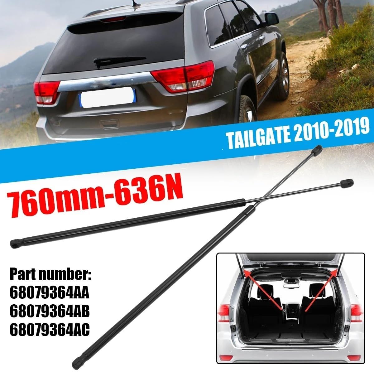 サポートロッド Compatible With Grand For Cherokee WK2 テールゲート 2010-2019 リア