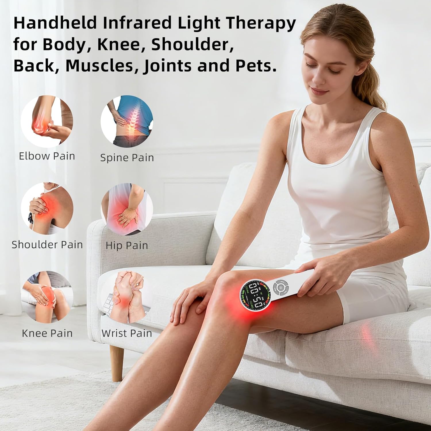 Handheld Red Light Therapy Device with Pulse Mode, 3 Wavelengths Infrared & Near Infrared Light Therapy for Body, Knee, Shoulder, Back, Joints & Muscles, 5 Core Modes, Safe for Humans and Pets