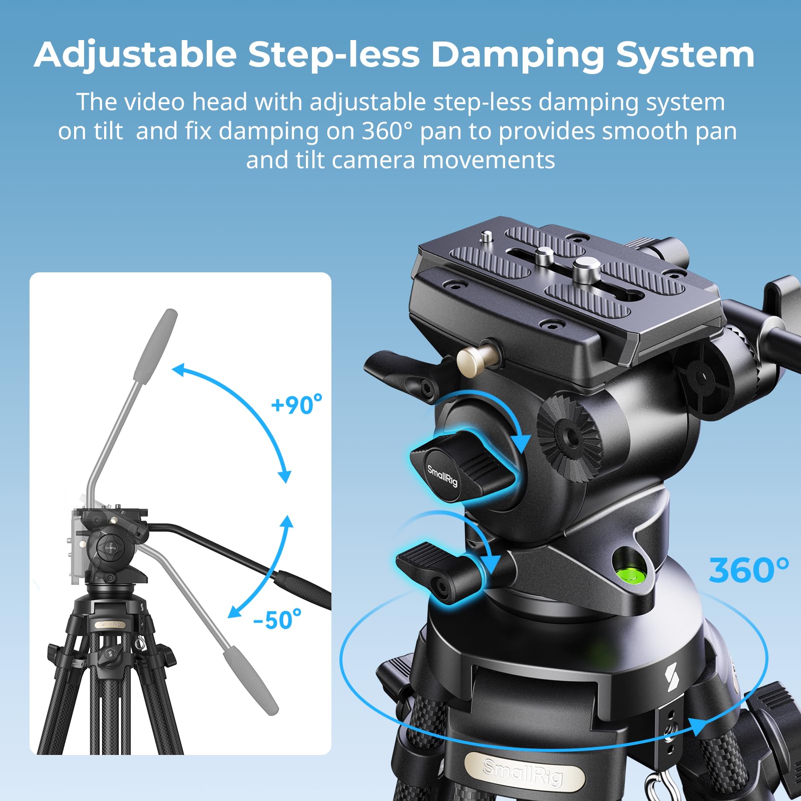 SMALLRIG AD-50 Trípode Vídeo Ligero de Fibra de Carbono con Cabezal Fluido de Amortiguación Continua, Trípode de 64'' con Mango Desmontable, Placa de Liberación Rápida, Carga de hasta 13.2 LB - 4685