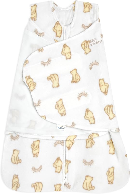 HALO Micro-Fleece Sleepsack Swaddle, 3-Way Adjustable Wearable Blanket, TOG 3.0, Sunshine Winnie, Small, 3-6