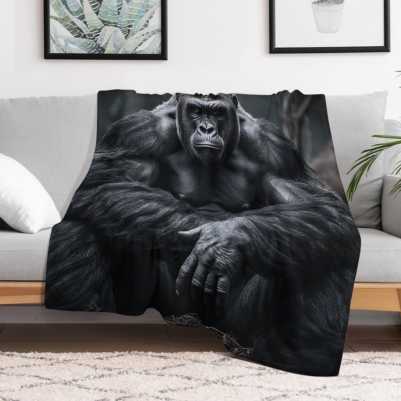 Tkjmcsw Women's White Flannel Fleece Throw Blanket, Soft Cozy Fuzzy Black Gorilla Blankets For Men, Lightweight Plush Warm, Machine Washable Bed Blankets For Couch Sofa Chair Office All Season 60X80