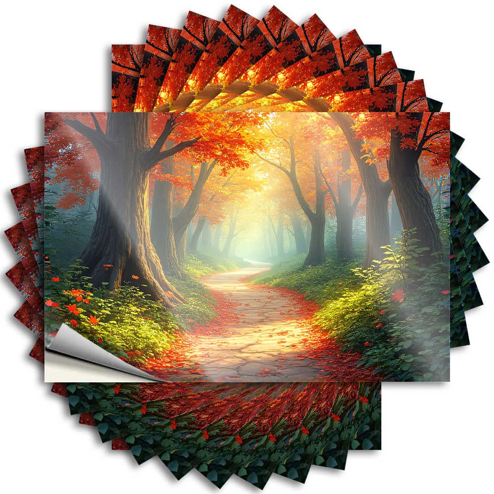 Front Door Decor Bumper Decal | Autumnal Pathway in The Enchanted Forest Fluffy Durable Vinyl Sticker Easy Apply for Adult(8X12CM)