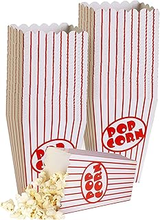 Kedudes 20-Pack Movie Night Popcorn Boxes for Party - 26oz Large Paper Snack Buckets - Movie Theme Party Decorations, Event Favors, Container, Carnival and Cinema Night Supplies - Red/White, 6"x2.75"