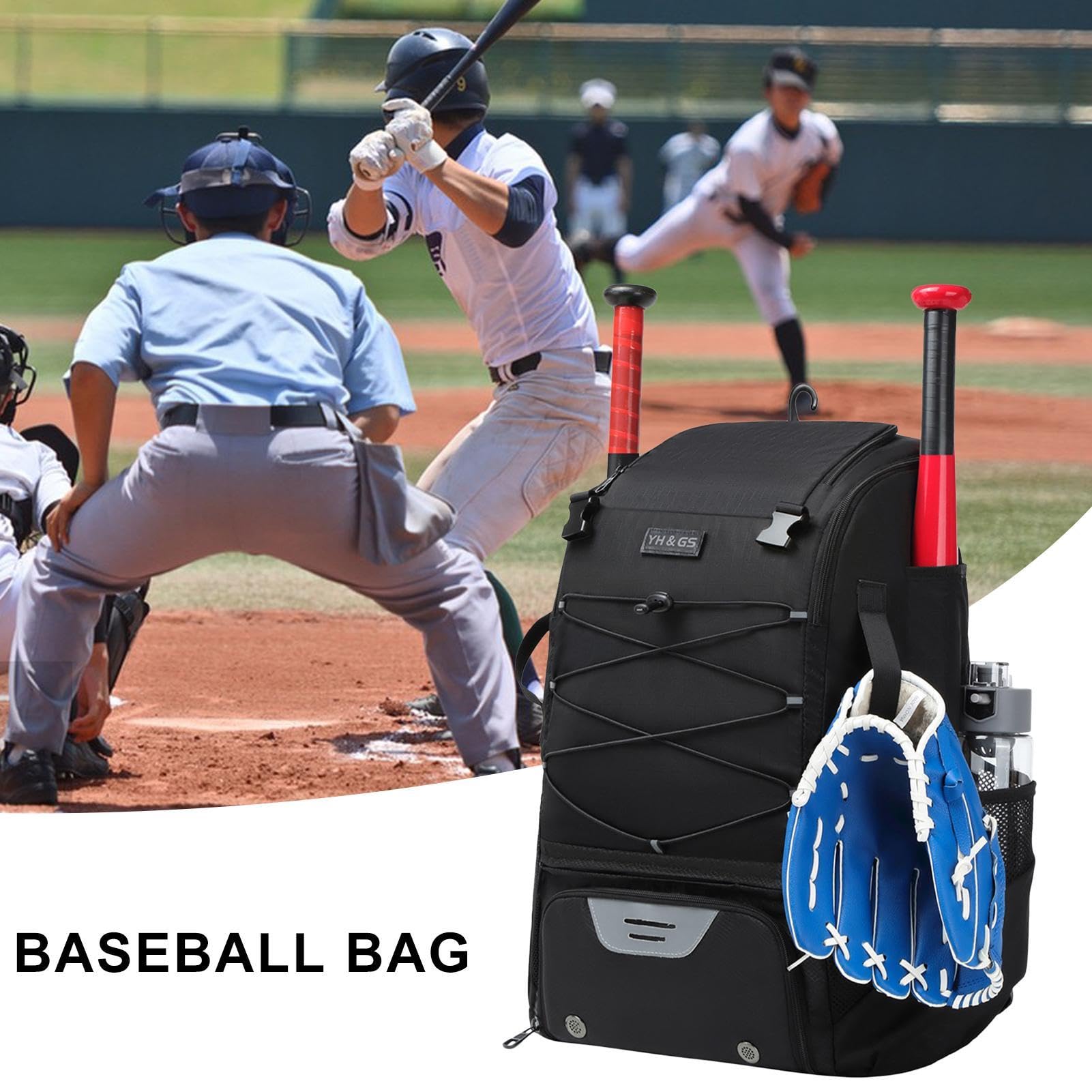 Baseball-Ausrüstungstasche, wasserdichter Baseball- und Softball-Rucksack, 53,3 x 35,6 x 22,9 cm, große Kapazität, Sporttasche mit Schuhfach, für Jugendliche, Jungen und Erwachsene