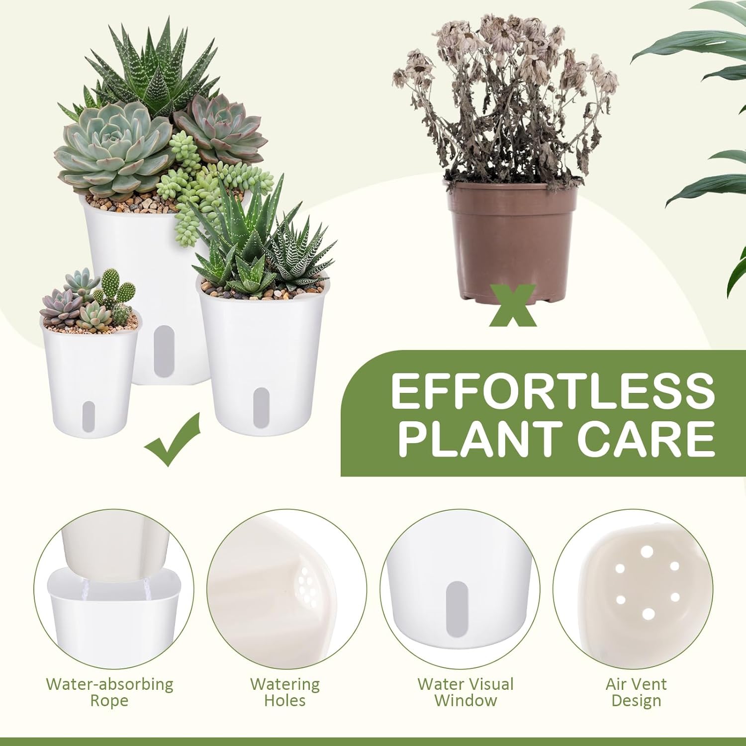 Ziliny 9 Pcs Self Watering Pots Plastic Plant 3 Sizes Flower Plant Pot with Inner White Flower Pots for Indoor House Plants Plastic Self Watering Pot for Herbs Flowers (Xs,S,M)