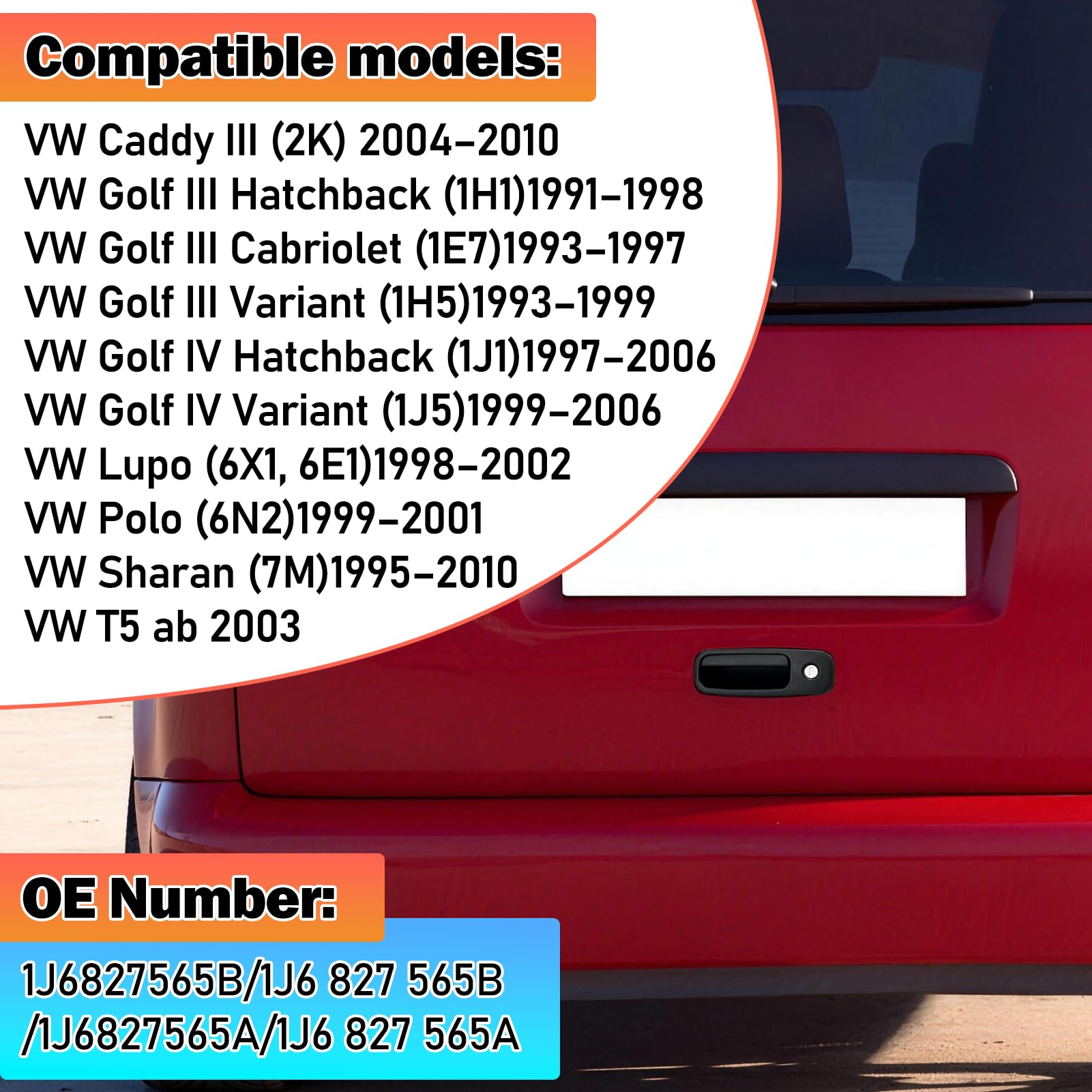 TTCR-II Compatibile con Maniglia per Portellone Posteriore con Serratura VW Golf 3 1H/Golf 4 1J5/Polo 6N2/Lupo 6X1/Caddy 3/Sharan/Transporter T5 Maniglia di Blocco del Portellone-1J6827565B 1J6827565A