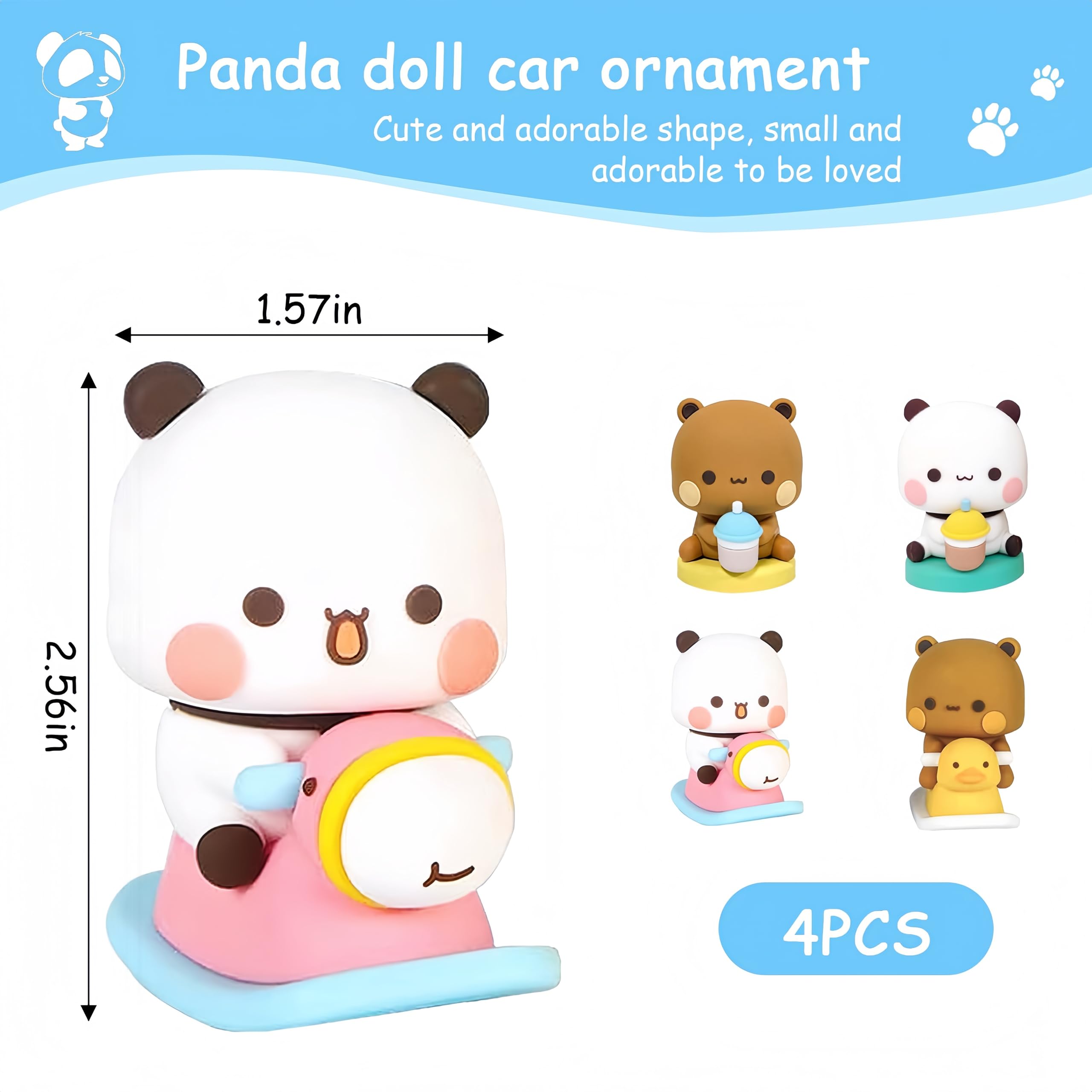 Bubu Dudu 4 Pezzi Testa Fluttuante Decorazione Cruscotto Auto PVC Morbido Figurine Animali Dolci