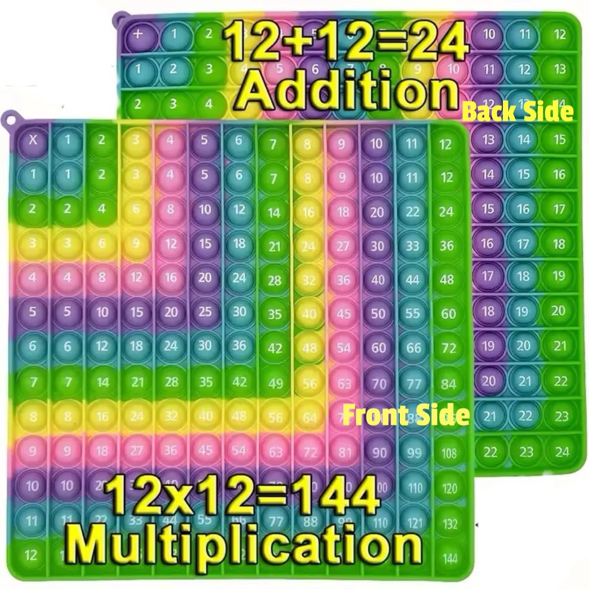 Ranzah Educational Pop Fidget Toy 12x12 Multiplication &12+12 Addition Bubble Popper Sensory Maths Chart ADHD Stress Anxiety Relief Kids School Learning Gift Squishy Squeeze Travel Toy (Macron-1)