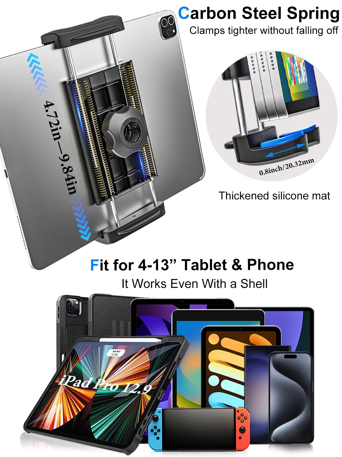 Kolasels Tablet Holder for Car or Truck Seat Rail Mount Long 19.7