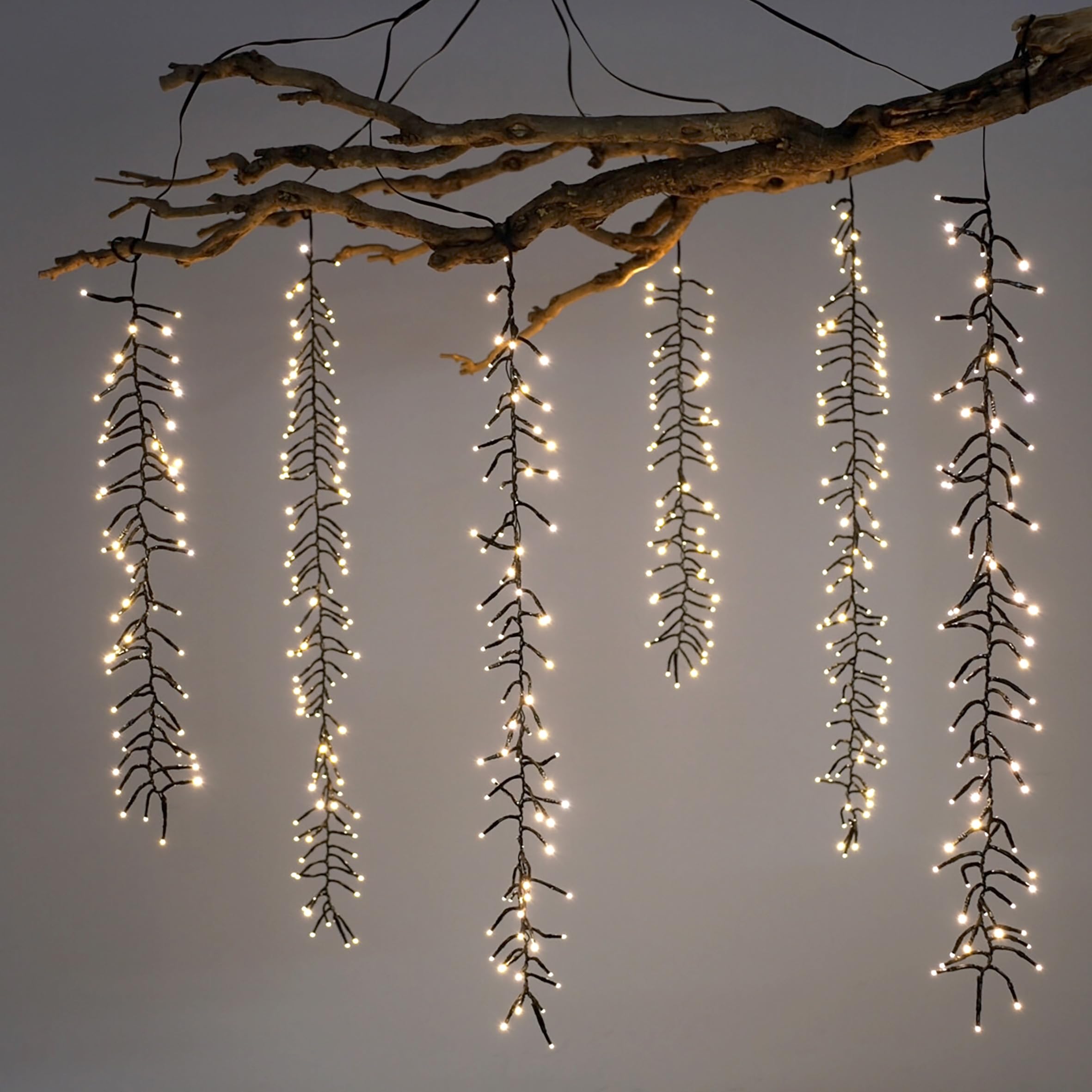 Spetebo Kaskaden Büschel Lichterkette warm weiß mit 6 Strängen - 480 LED | Lichtervorhang 200 cm Länge mit 8 Leuchtmodi für Außen mit Timer