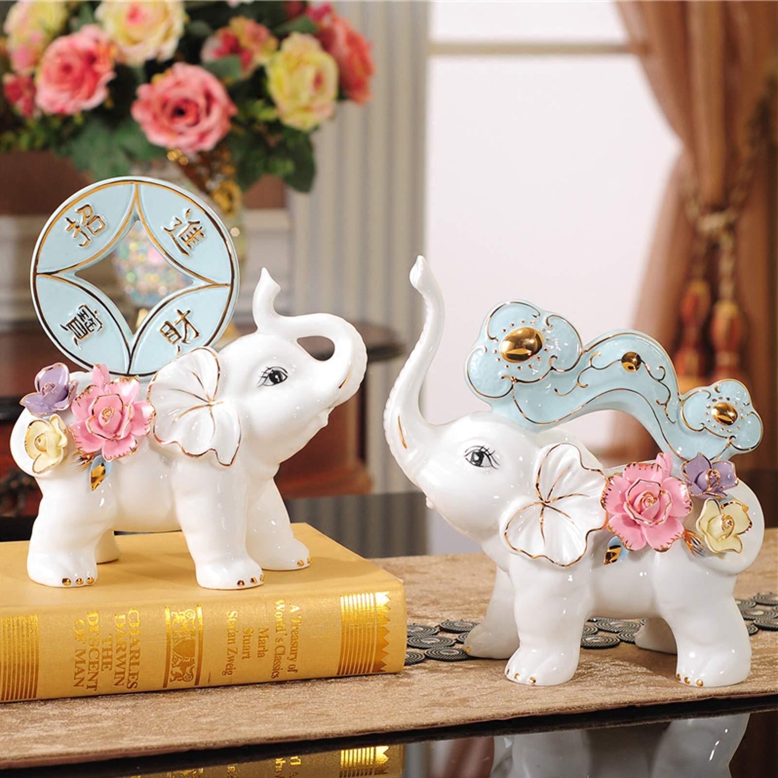 SUNESA Kunstwerk Skulpturen Elefant Feng Shui Statue Reichtum Glückliche Figur Wohnkultur Geschenk Sammlerliche Desktop Dekoration Elefant Statue Schmuck Haushaltshandwerk Geschenk Statuen
