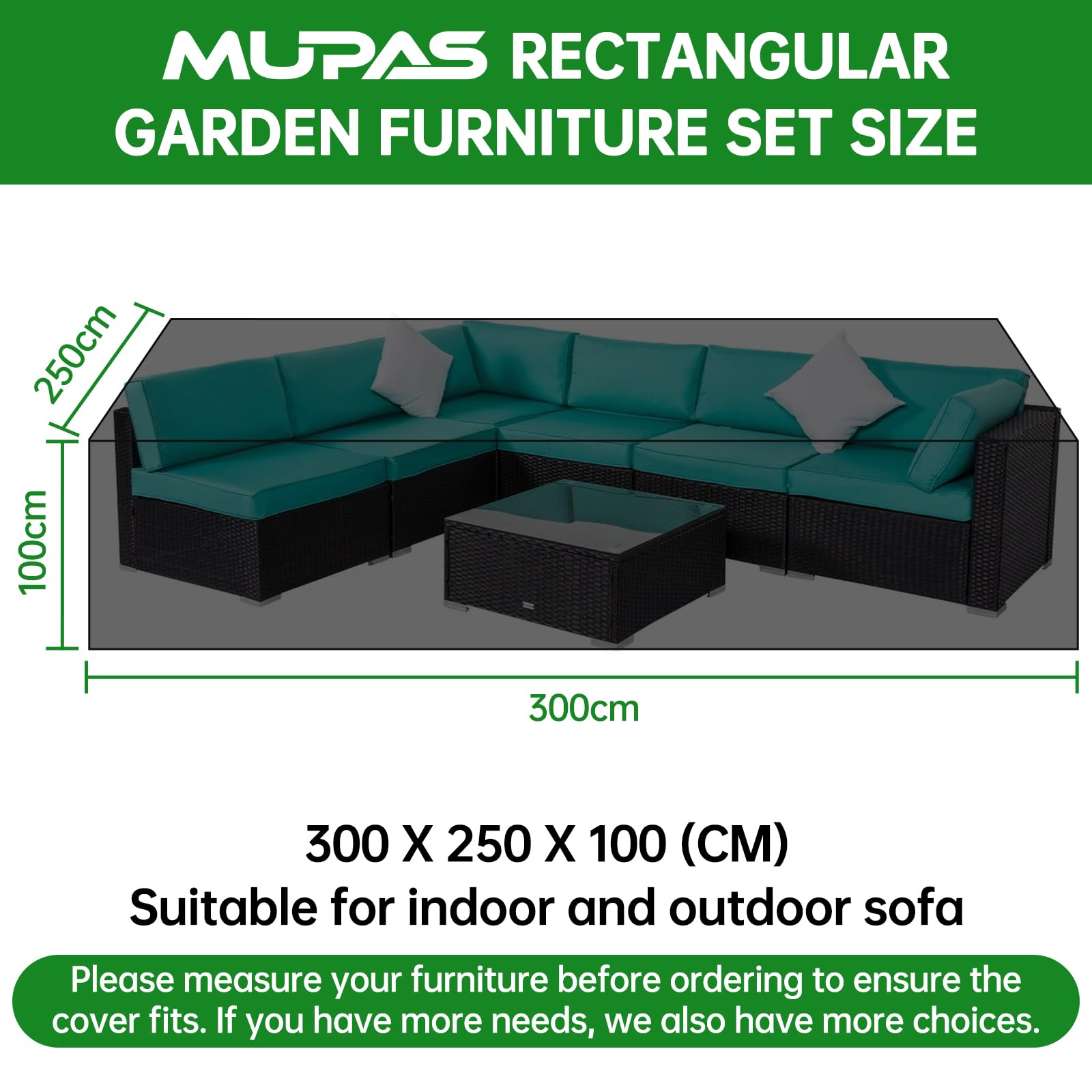 Housse de protection pour meubles de jardin en tissu Oxford 420D imperméable et résistant aux UV pour table de jardin, meubles de terrasse, rectangulaire, livré avec sac de rangement, 300 x 250