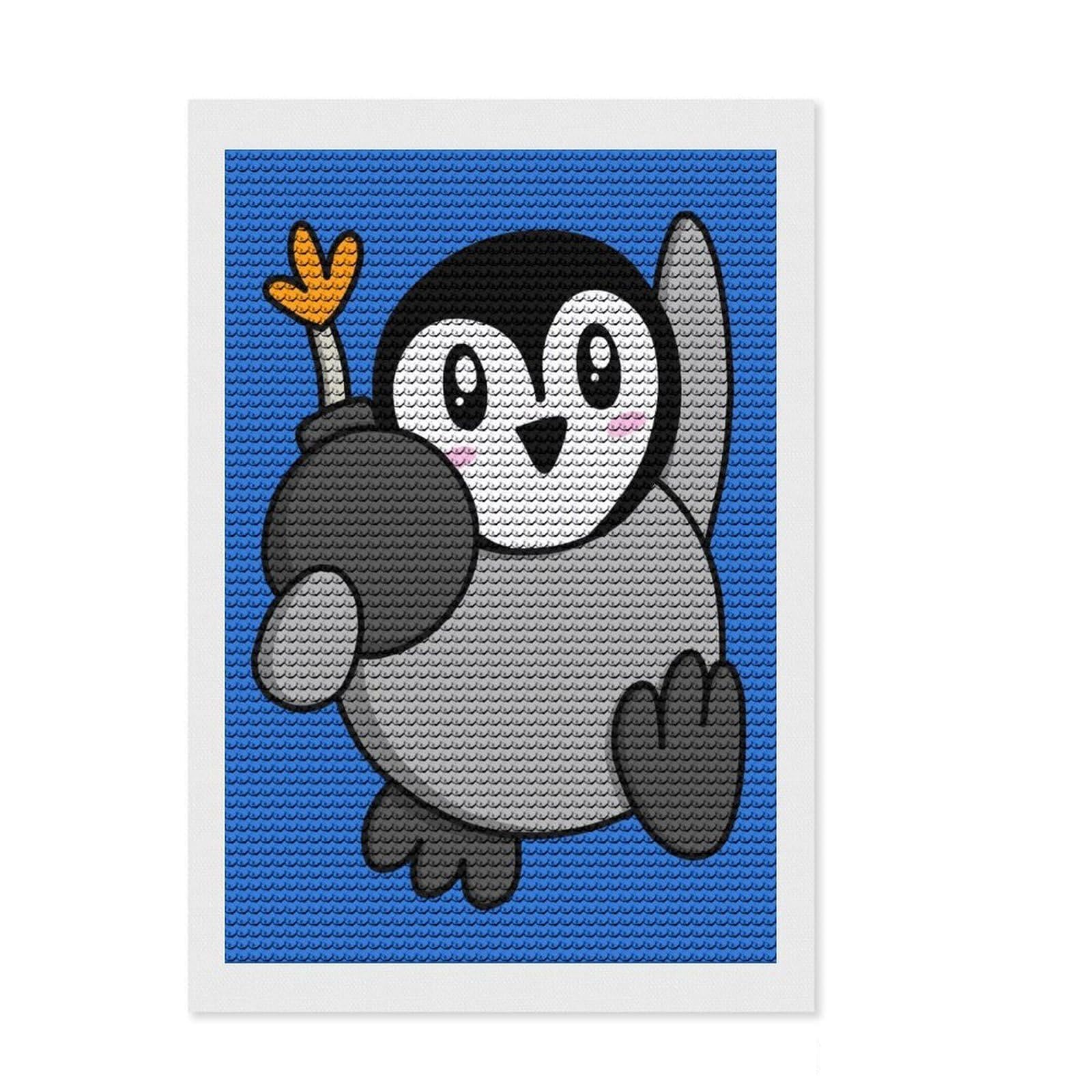 Junmoney Penguin Bomber Diamond Art Canvas 8"x12", Mindful Craft Activity, Easy to Enjoy, Cosy Home Accent, Birthday Gift, Simple to Start