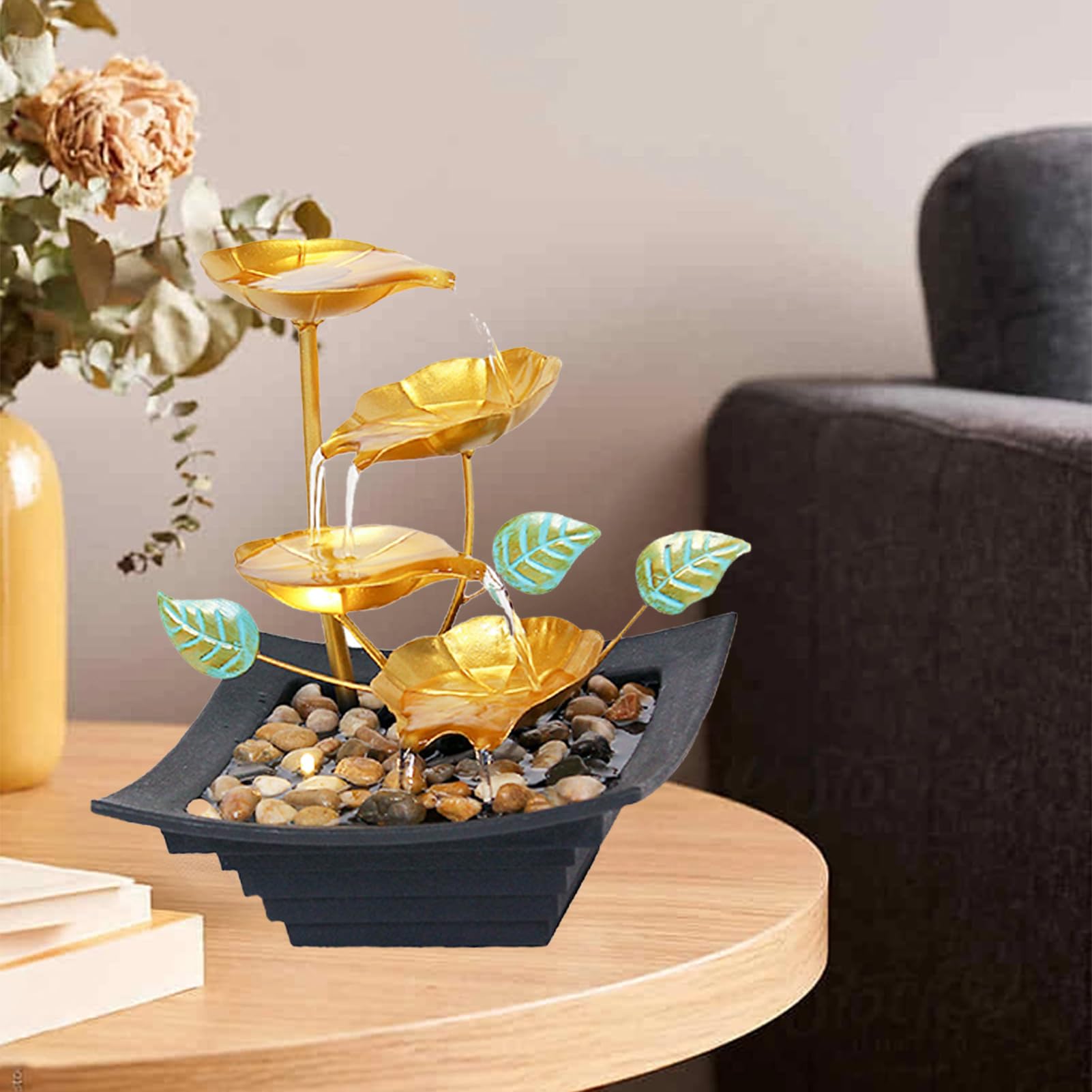 Fontaine d'eau Courante avec Lumière LED, Fontaine de Bureau Décorative pour Méditation, Décoration Maison