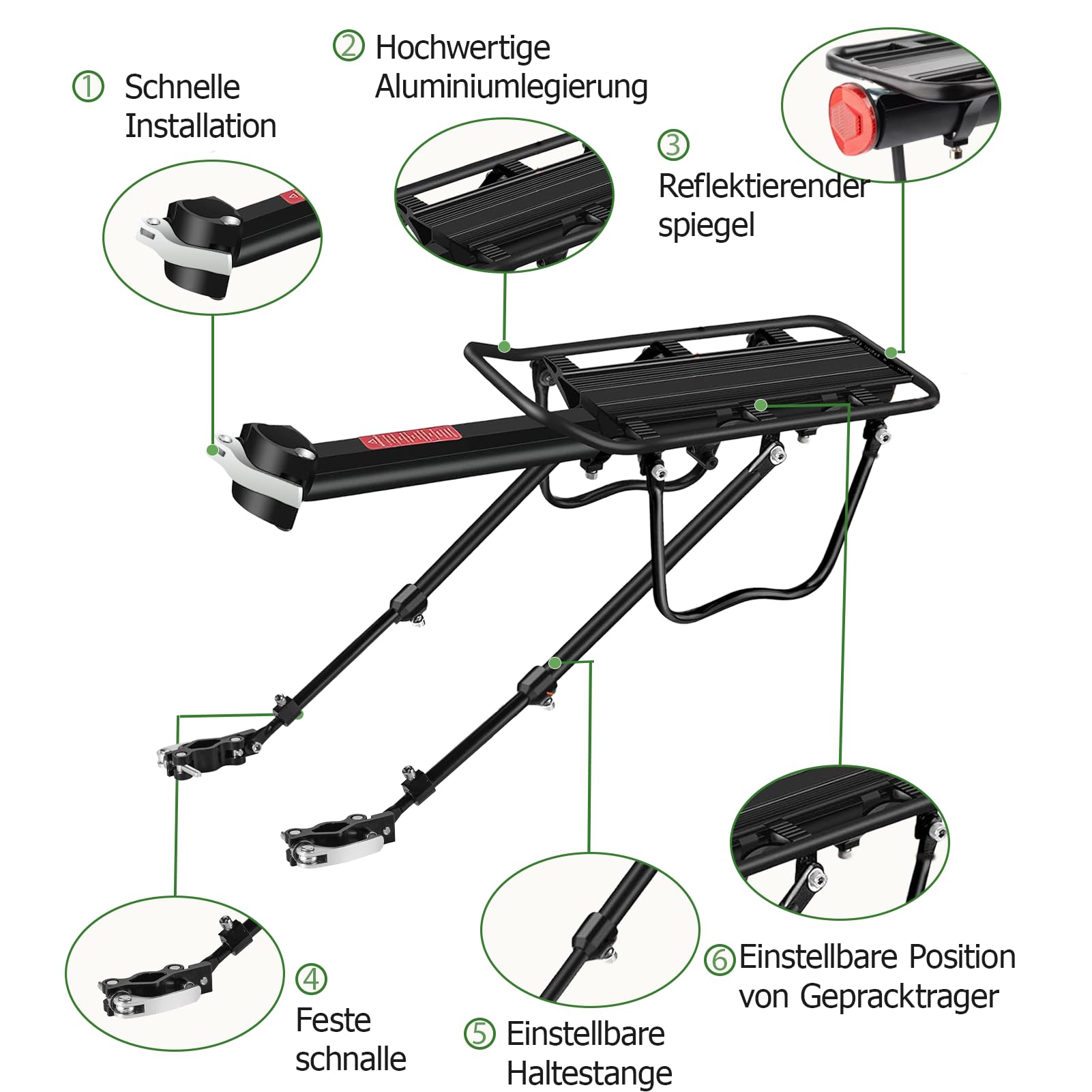 Fahrradträger hinten, 50 kg Kapazität, Schnellentriegelung, mit Kotflügel und Reflektor, robuster Gepäckträger für die Rückseite des Fahrrads, passend für 24-29 Zoll Räder
