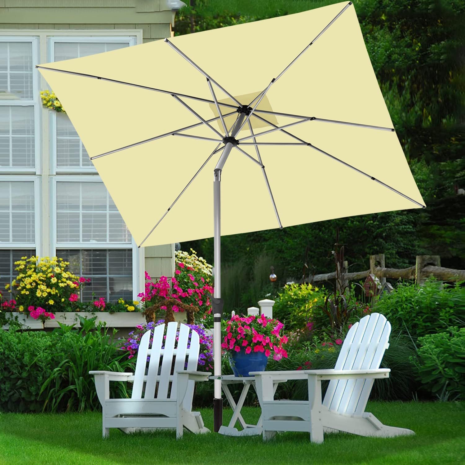 RANSENERS Sonnenschirm 250 x 250 cm, Quadratisch, 8 Streben, Beidseitig um 30° Knickbar, Kurbel öffnen & Schließen, UV50+, für Garten, Balkon, Terrasse, Cafe im Freien
