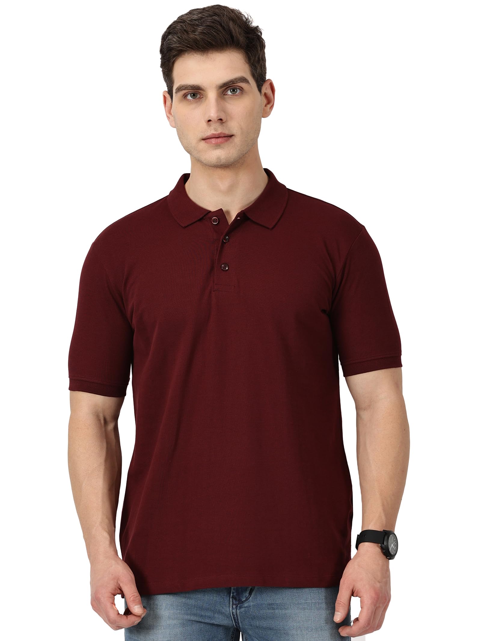 RSO Outfits Men's Plain Polo Collar Half Sleeve T-Shirt M Maroon