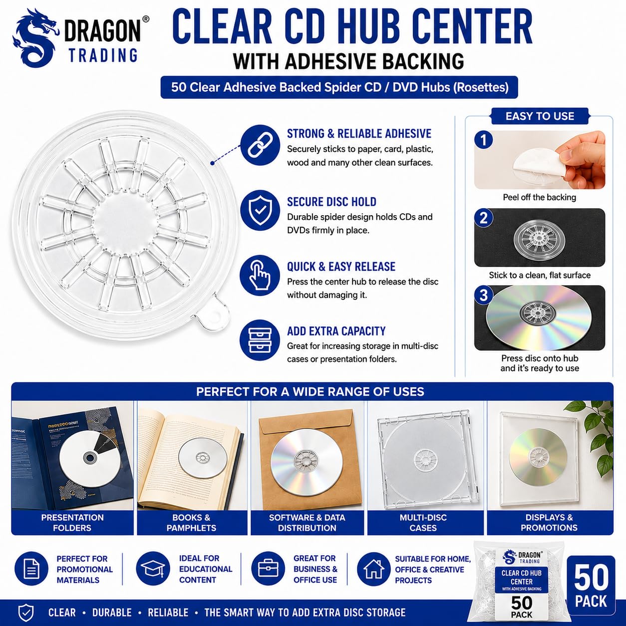 Hubs Centre de CD transparent avec dos adhésif Gadgets électroniques grand public portables (50 DANS UN PACK) DragonTrading®