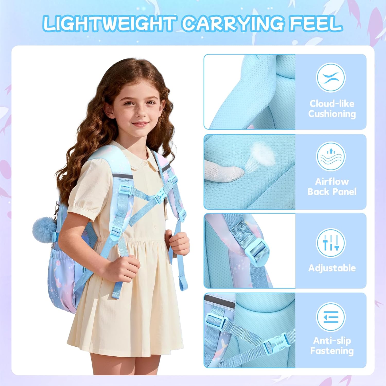 Girls Backpack,School Bag for Kids,Primary,Elementary,teen ages 6-15 Girls Bookbag,Students Kawaii Backpack Blue dolphin