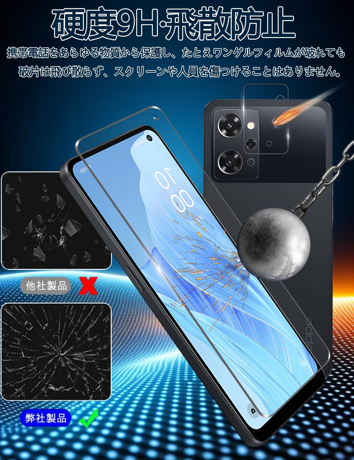 Huy OPPO Reno9 A ガラスフィルム+カメラフィルム 2+2枚セット
