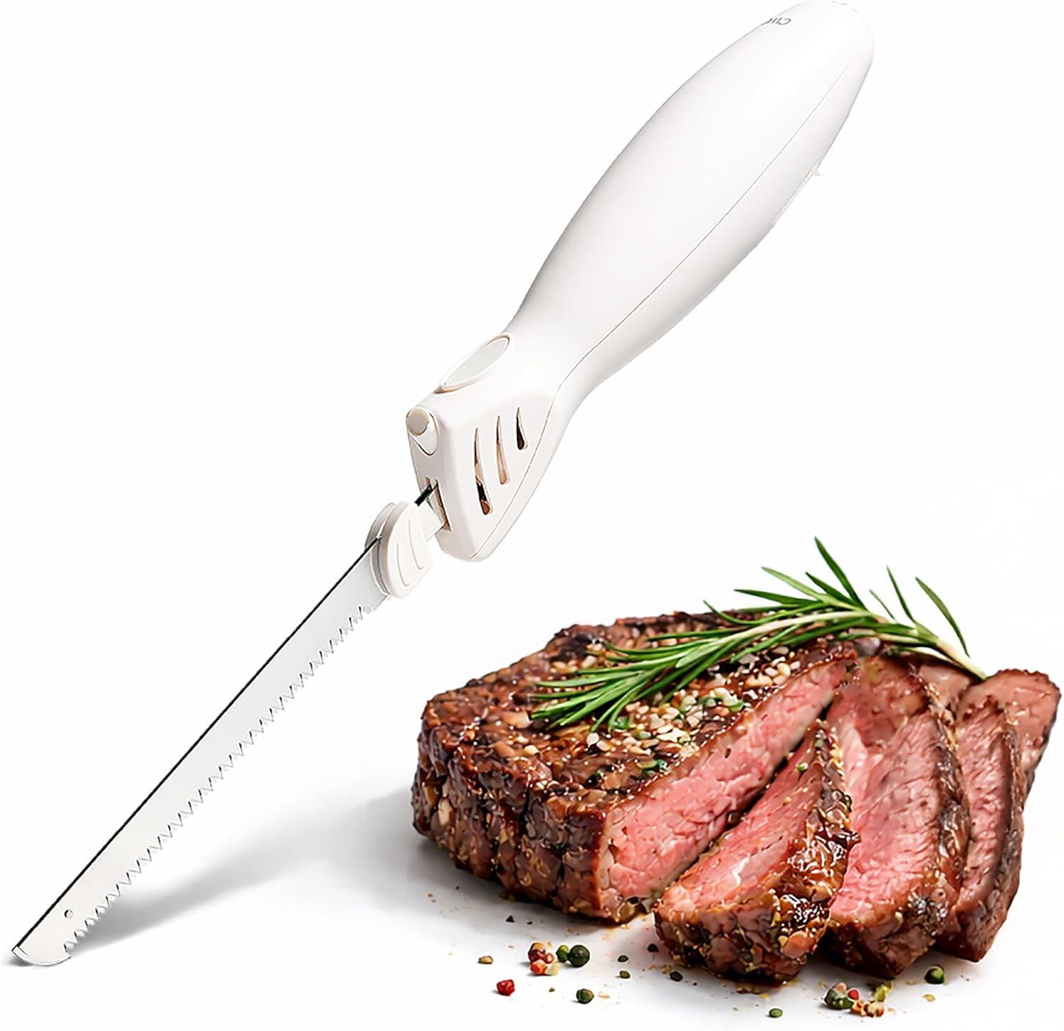 CookwithColor 100W Electric Knife - Dual 10.5" Stainless Steel Blades, Ergonomic Quiet Cutter for Meat, Bread, Veggies