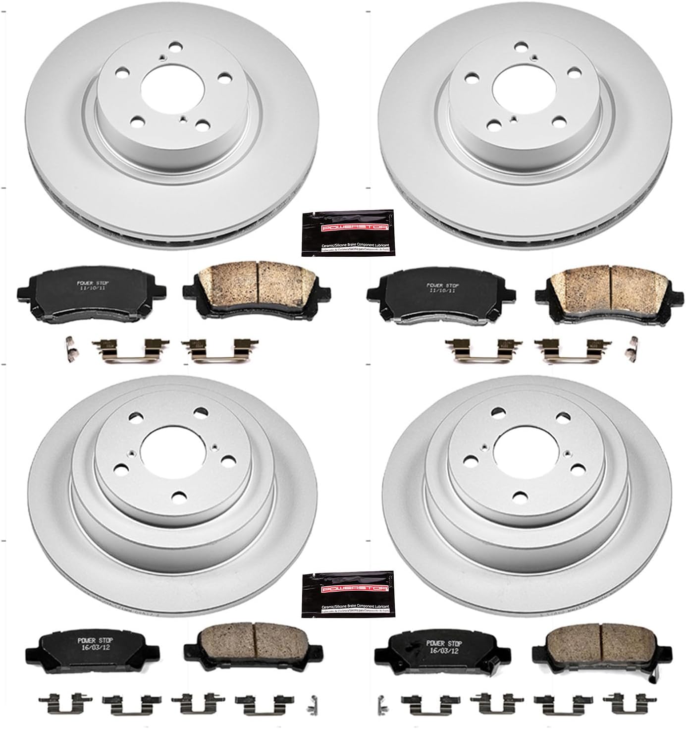 PowerStop Front and Rear Brake Kit For Subaru Forester 1998-02 | Subaru Impreza 1998-01 - Fully-Coated Disc Rotors with Z17 Ceramic Brake Pads Replacement, CRK1122