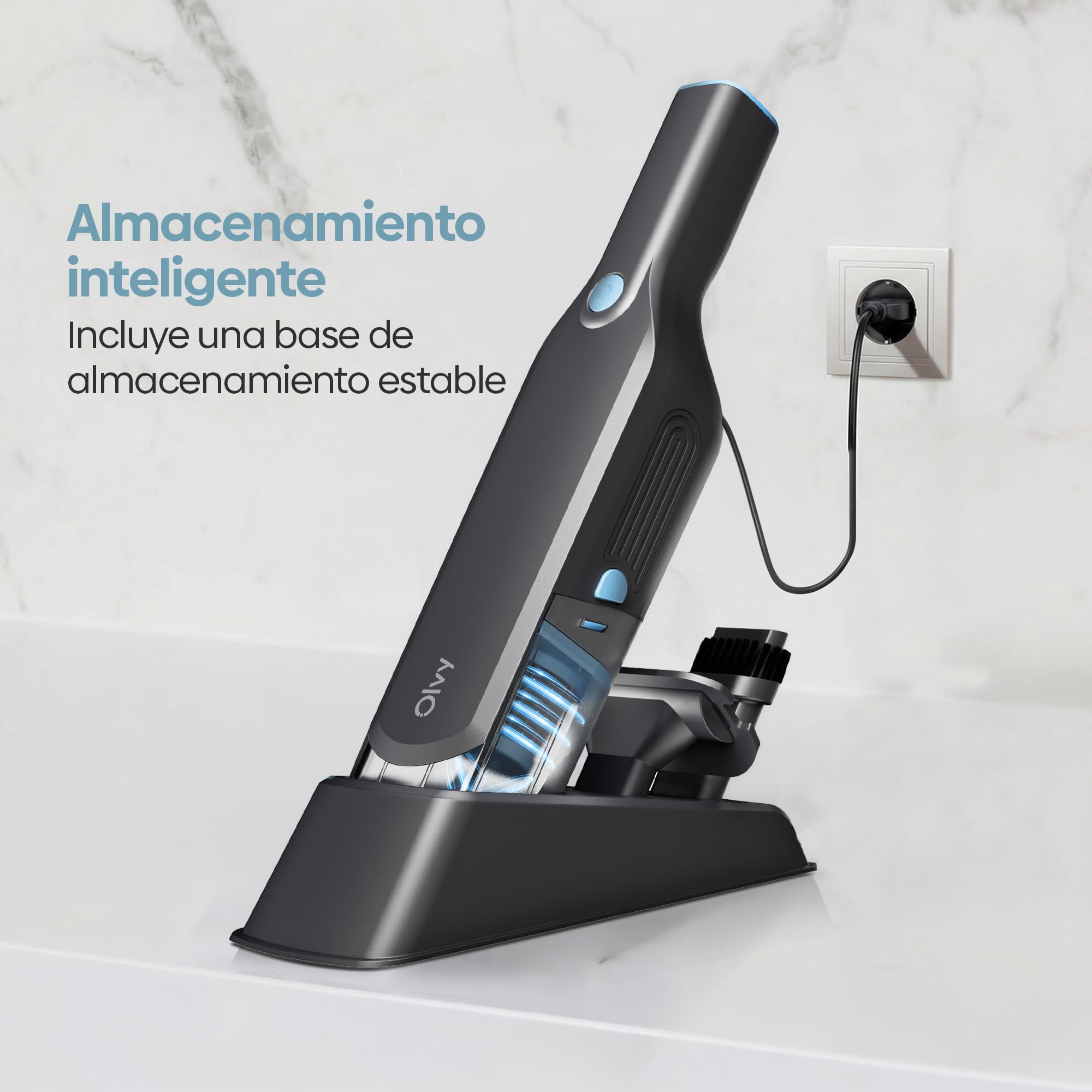 Olvy Aspiradora de Mano Inalámbrica Potente 2 Velocidades para Pelo de Mascotas, Mini Aspirador Portátil para Coche y Hogar, Autonomía Larga, Filtro HEPA Lavable, Accesorios Múltiples